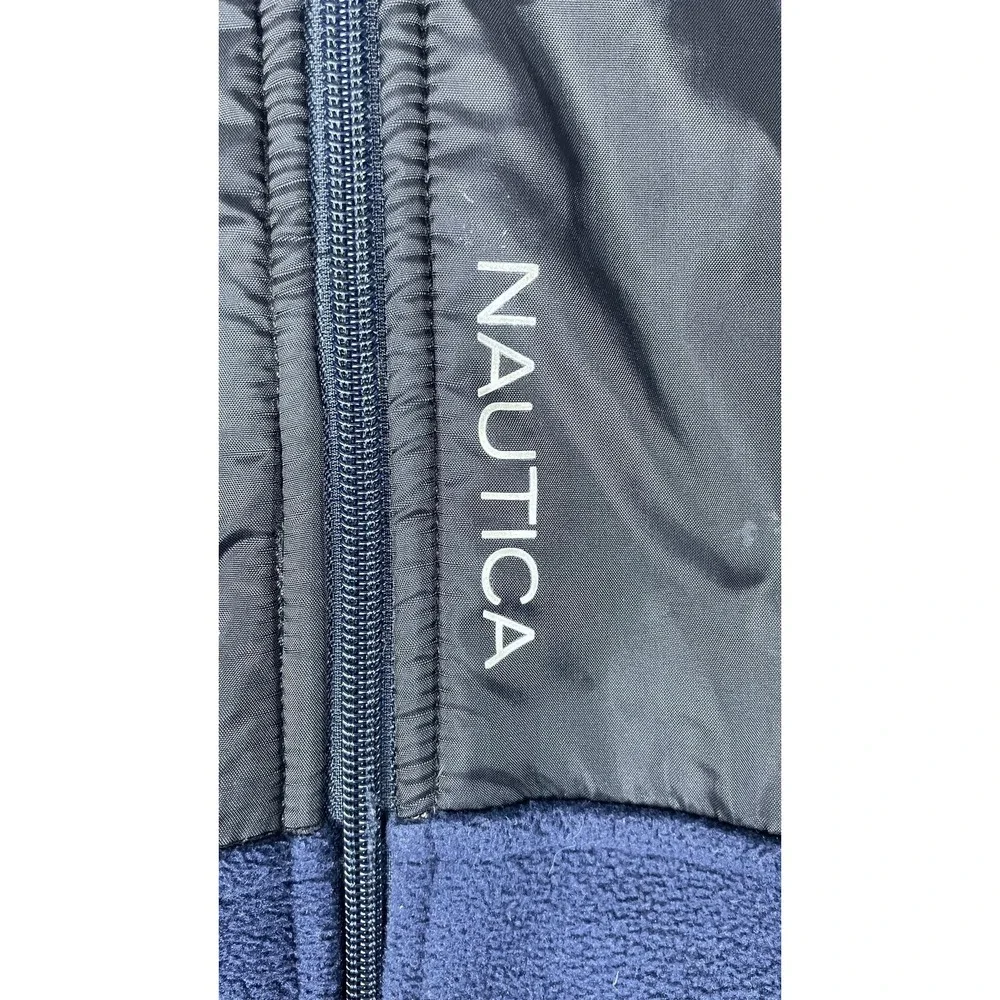 Nautica Jacket Mens Medium Navy Black Fleece‎ Full Zip Stand Collar Sail Logo